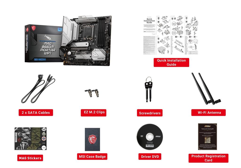 MSI MAG B660M MORTAR WIFI Motherboard with Intel B660 Compatible with 12th Generation CPU MB5698 Micro-ATX [Equipped Chipset] (LGA1700)