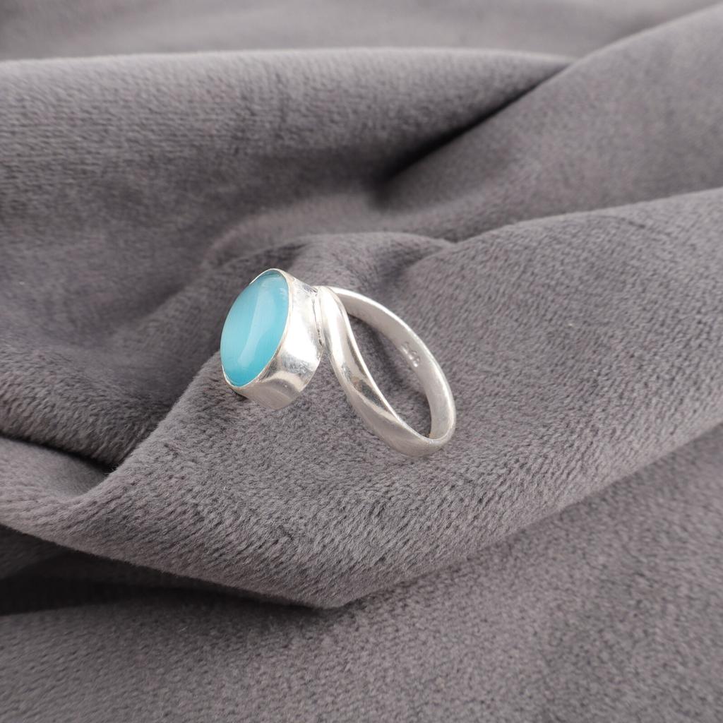 Genuine Blue Cat's Eye Gemstone 925 Stamped Silver Handmade Jewelry Ring For Her RR-53-39