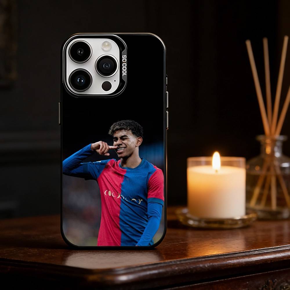 Спортивный чехол L-Lamine Y-Yamal STAR для iPhone 17 16 15 14 13 12 11 Pro Max Plus Серебристый Матовый Черный