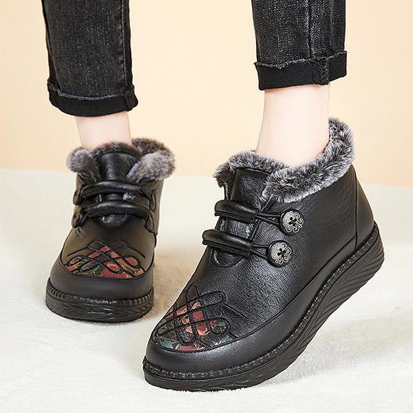 Autumn and Winter Women's Warm Short Boots Plus Velvet Thick Embroidered Women's Warm Shoes