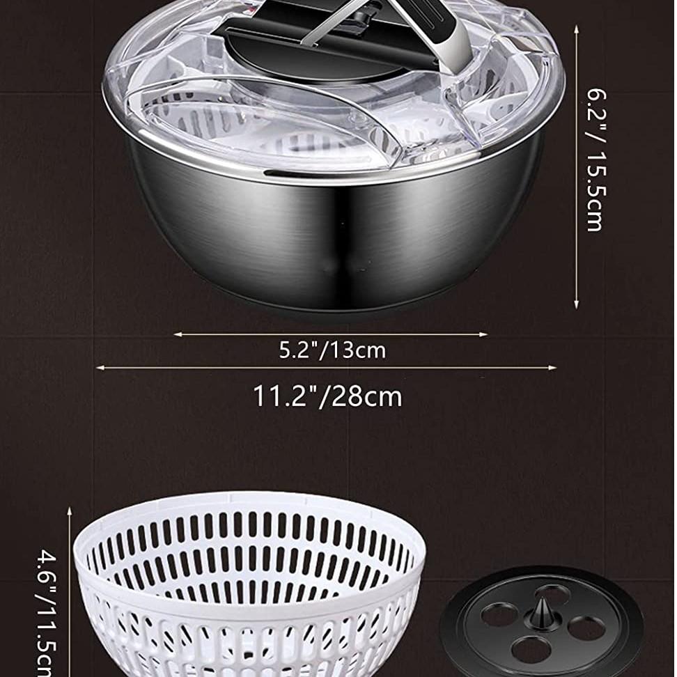 Salad Spinner Stainless Steel Large, Vegetable Washer  Lettuce Cleaner and Dryer