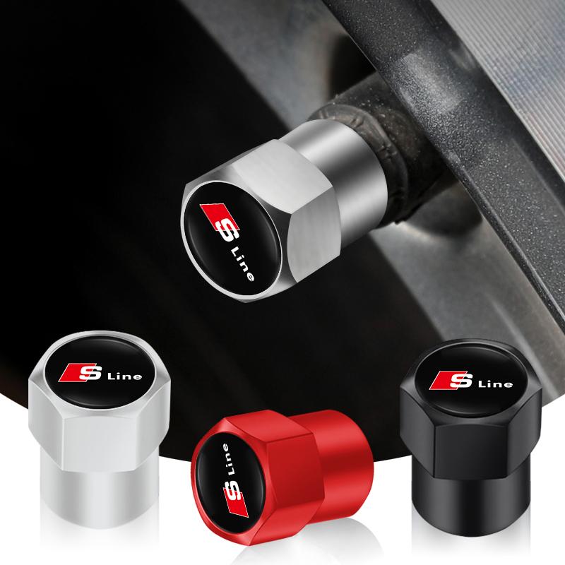 4Pcs Car Tire Valve caps Emblem metal Cap Case Accessories For 3s Sline A3 A1 A4 B8 B7 A6 C7 A5 A7 A8 B9 B6 C6 Q2 Q3 Q5 Q7 Q8s3