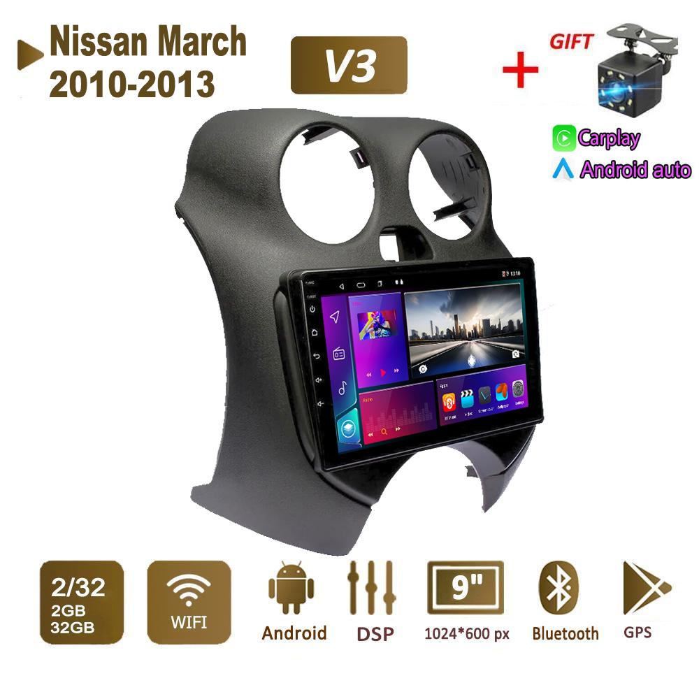 Android Car Radio Stereo для Nissan March 2010-2013 GPS-навигация 2DIN 4-ядерный мультимедийный проигрыватель 4+64 ГБ Carplay Autoradio