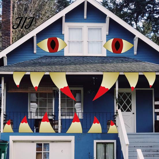 Festive Exterior House Decor Halloween Demon Mouth Wall Decal, Scary Beast Teeth Eyes Garage Door Decorative Vinyl Graphics Sticker for Yard Entryway,