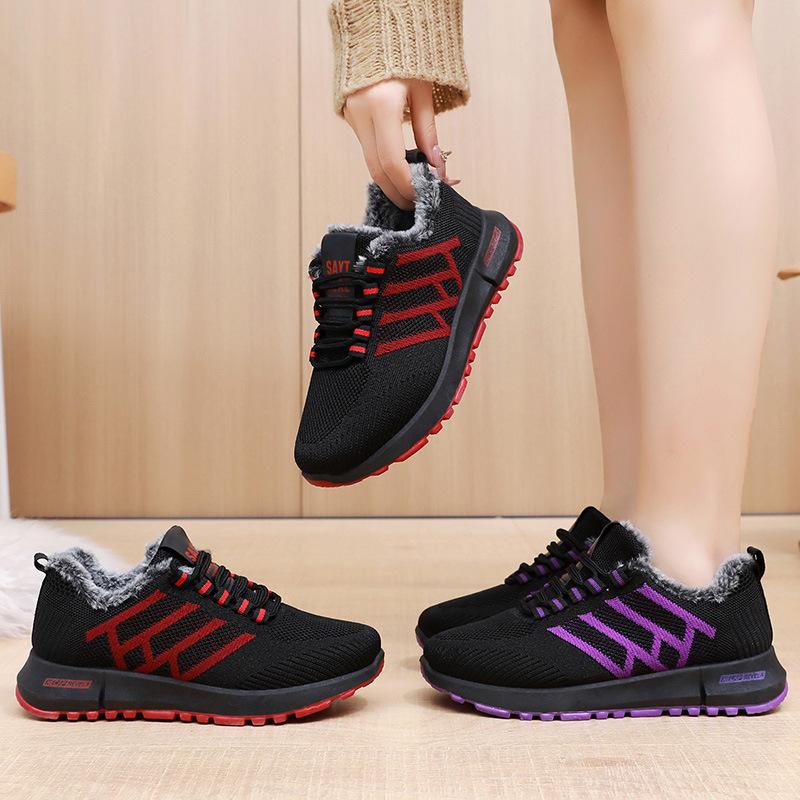 Женские зимние толстые теплые кроссовки на флисовой подкладке, уличная обувь с противоскользящей подошвой для женщин, легкая повседневная спортивная обувь на меховой подкладке