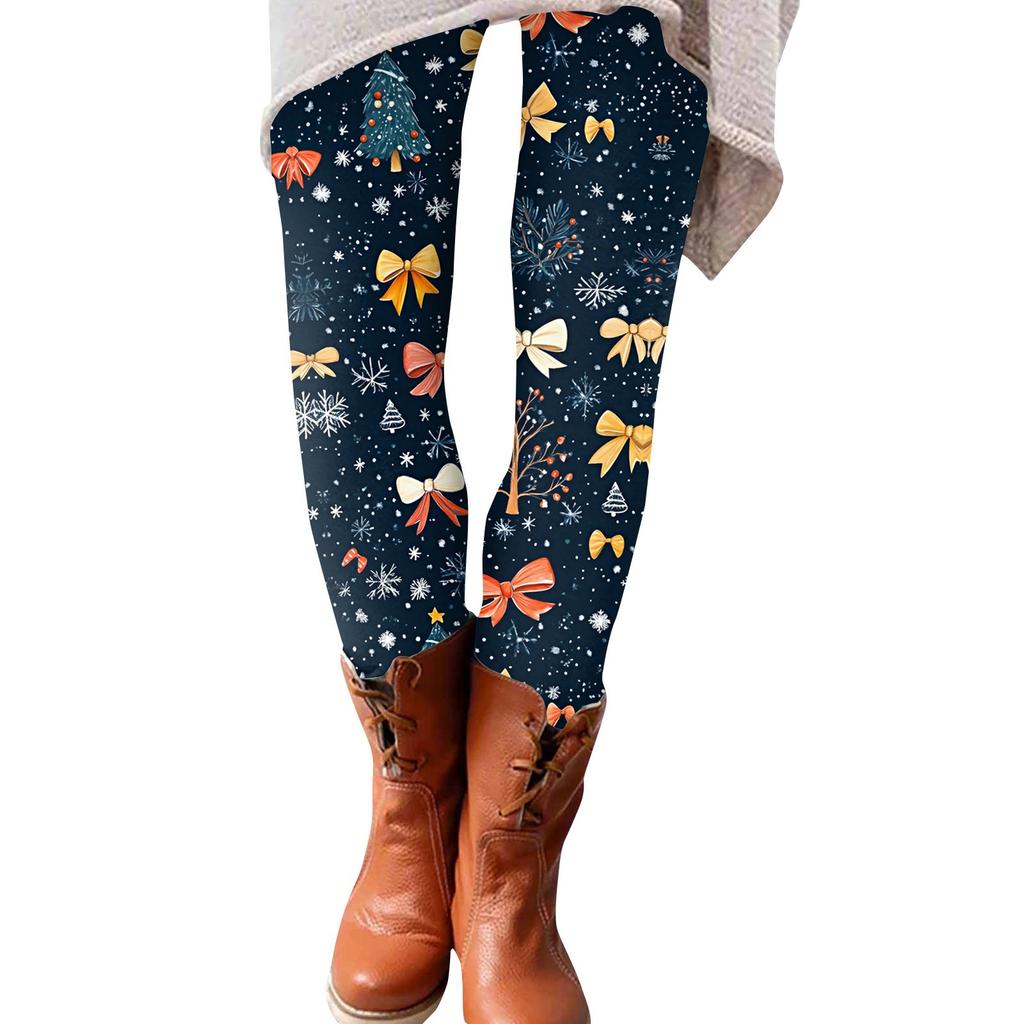 Women's Fashion Christmas Print Elastic Soft Leggings Casual Home Sleep Pants