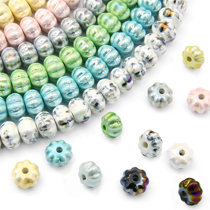 6 шт./пакет, керамические фарфоровые бусины ручной работы в форме тыквы, очаровательные бусины, свободные бусины-разделители для браслета, ожерелья, изготовление ювелирных изделий своими руками