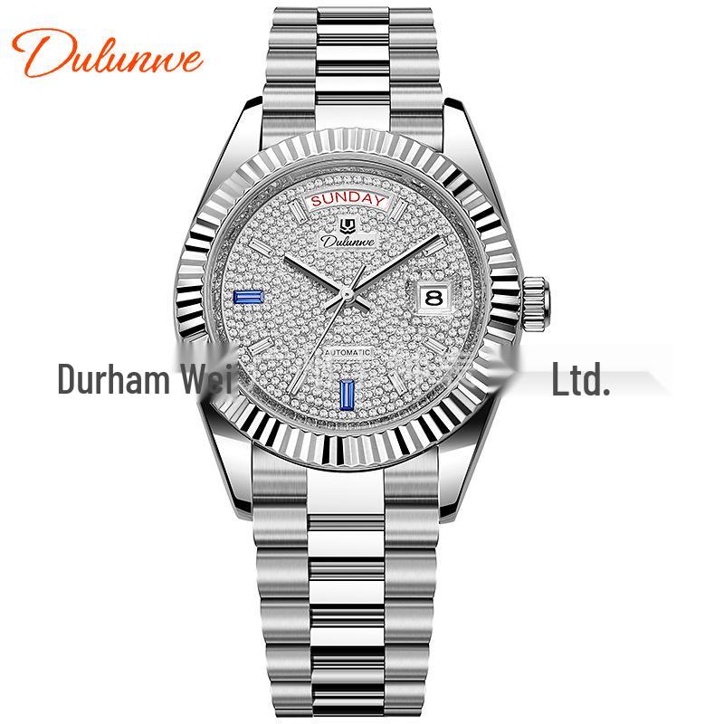 Durlanwei Белые Звездные Двойные Бревна Автоматические Мужские Деловые Модные Водонепроницаемые Часы