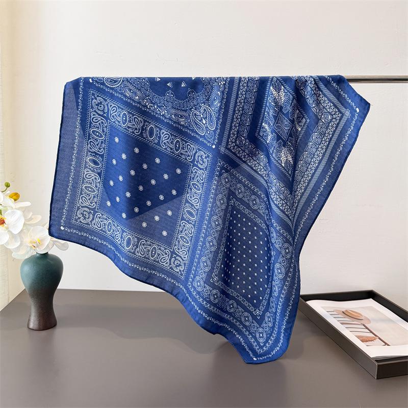 European American Cashew Herringbone Cotton Linen Small Square Scarf Silk Imitation Velvet Headscarf Shawl Sunscreen Women
