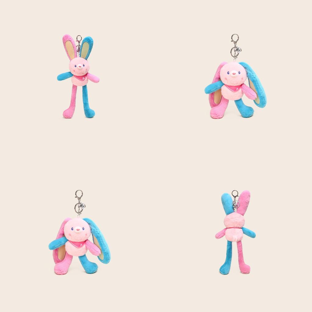 Cute Color Cartoon Blocked Rabbit Plush Toy Pendant With Stretchable Ears