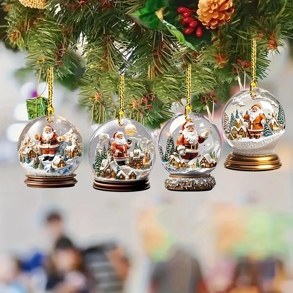 Рождественские 2D Плоские Мини Стеклянные Шары Украшения Акриловый Рождественский Снеговик Снежинка Имитация Стеклянного Шара Подвеска Рождественская Елка Автомобильная Подвеска