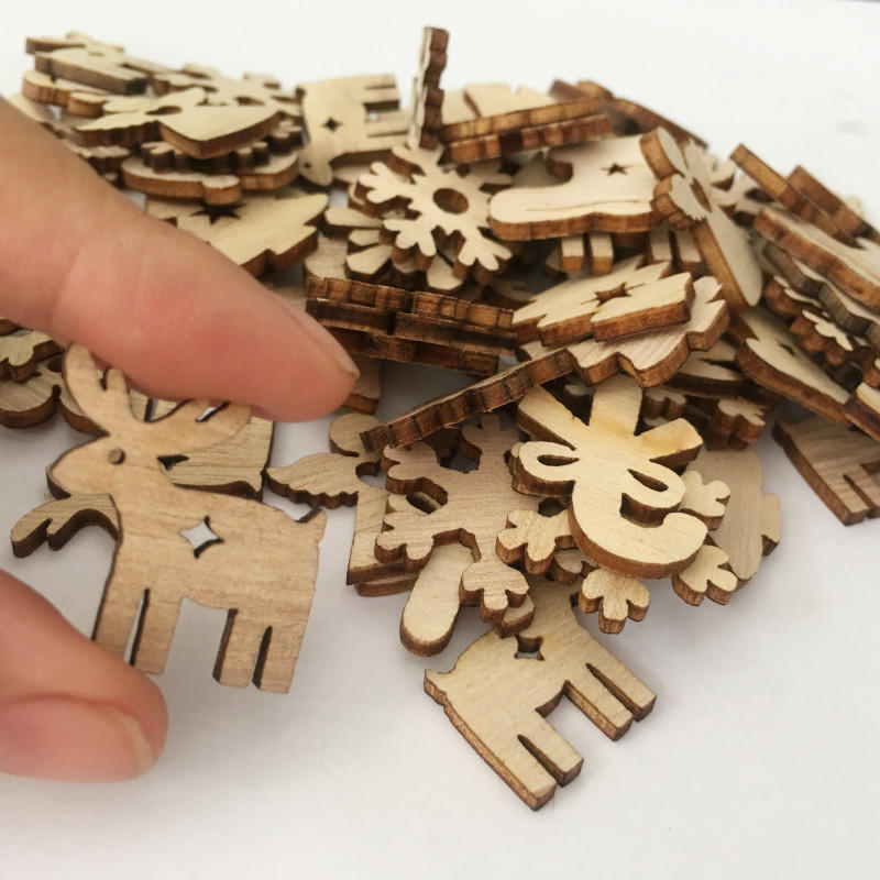 50PCS Hollow Wood Pieces Embellishments Vintage Christmas Unfinished Wood Ornament Decorative Accessories for DIY Scrapbooking Handmade Crafts