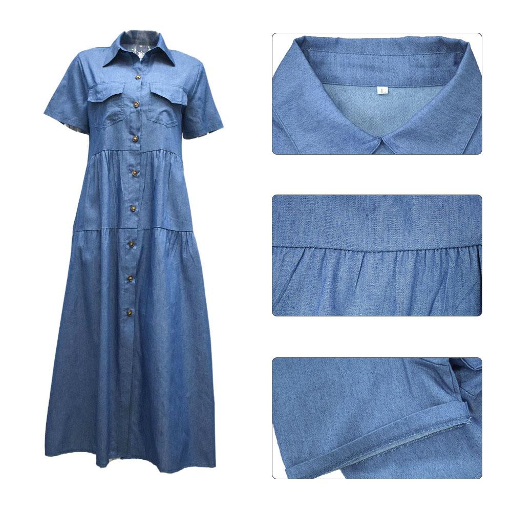 Women Summer Autumn Retro Button Denim Dress Female Outdoor Casual Vacation Maxi Dress Fashion Temperament Elegant Women's Clothing