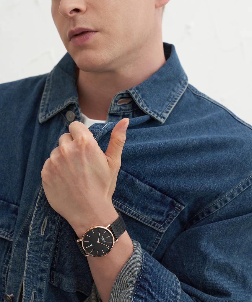 Seinteuseukoteuleondeon Nova Date Мужские/Женские Сетчатые Часы - Черный / St5503-Rbb