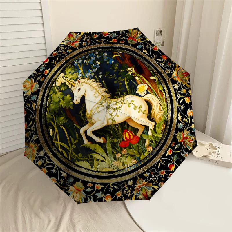 1PC unicorn floral Umbrella-8-Rib Reinforced, Automatic Open, Lightweight & Durable, Cute Fashion Accessory for Outdoor-K1268