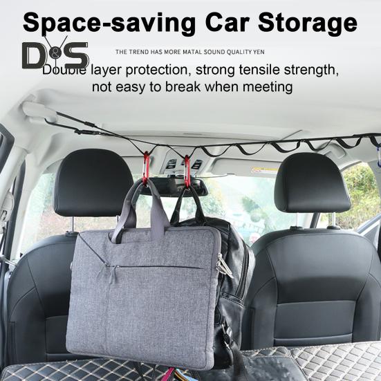 Автомобильная вешалка для одежды, нейлоновая плетеная, регулируемая длина, автомобильная дорожная бельевая веревка, прочный гибкий автомобильный органайзер для небольших автомобилей, фургонов, отелей, использования на открытом воздухе