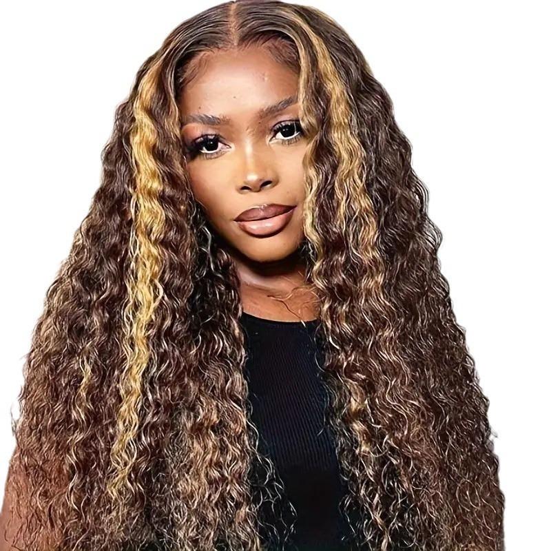 Lace Front Wig With Piano Color Curly Long Hair Synthetic Heat Resistant Women Natural Look