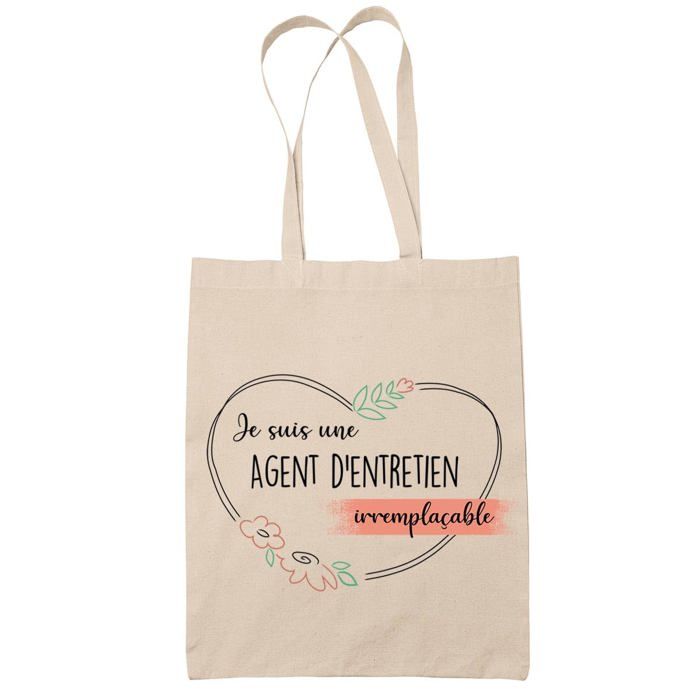Tote bag - PLANETEE - Agent d'entretien femme Irremplaçable - Coton - Beige - Imprimé en France
