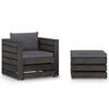 2 Piece Garden Lounge Set with Cushions Grey Pressure Treated Wood