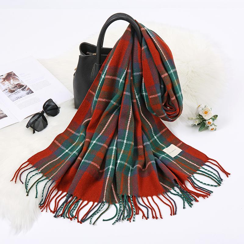 Female's Winter Warm Long Scarf Classic Plaid Tessles Pashmina Shawl Thick and Soft Muffler for Muslim Women Pareos Outdoor