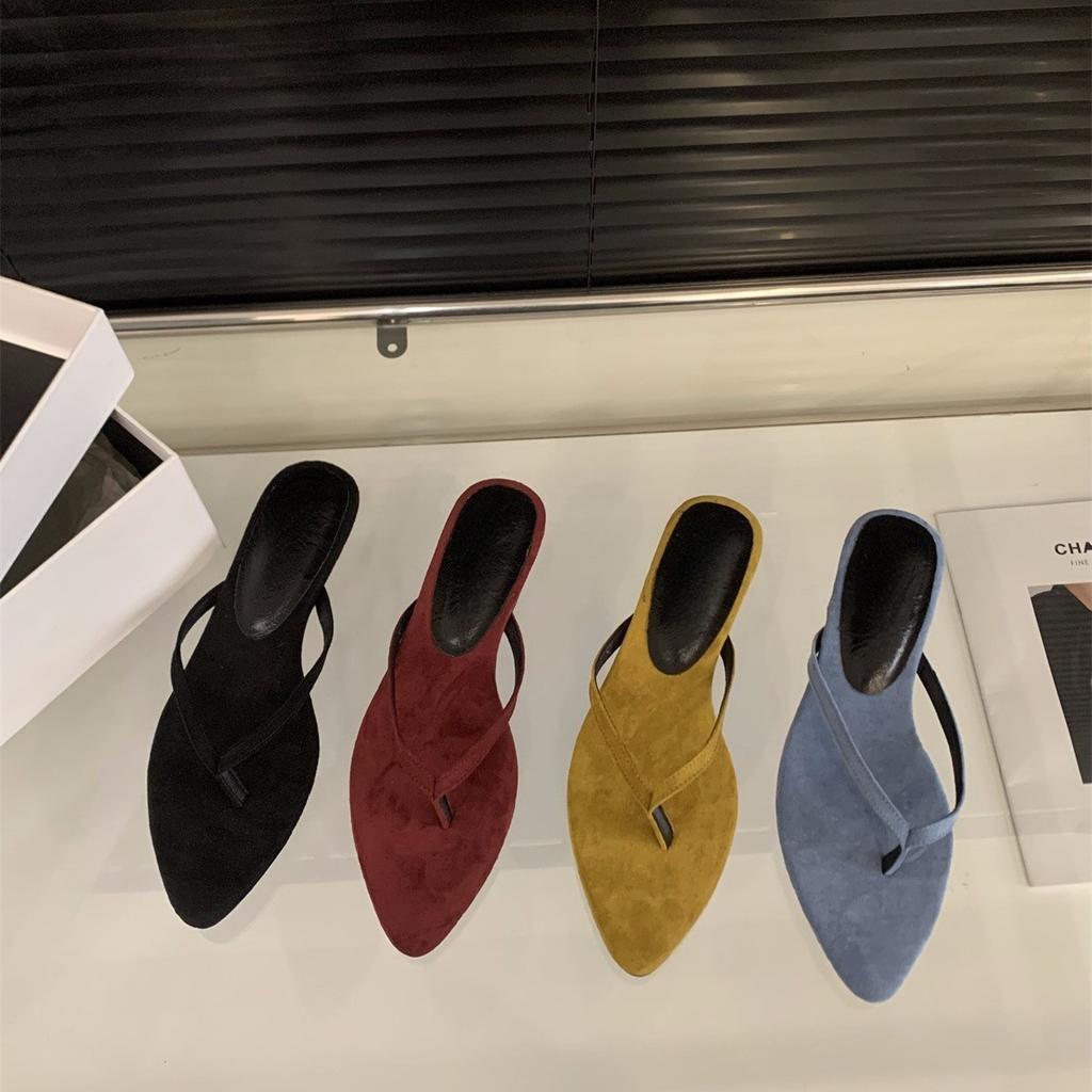 Thick Heel Pinch Foot Flip-flop Shoes Women's Shoes Wear Red with Skirt Sandals