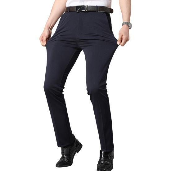 Мужской костюм Брюки Slim Fit Прямой формальный деловой стиль Чистый цвет на пуговицах на молнии Эластичные карманы Офисная одежда Длинные брюки для встреч