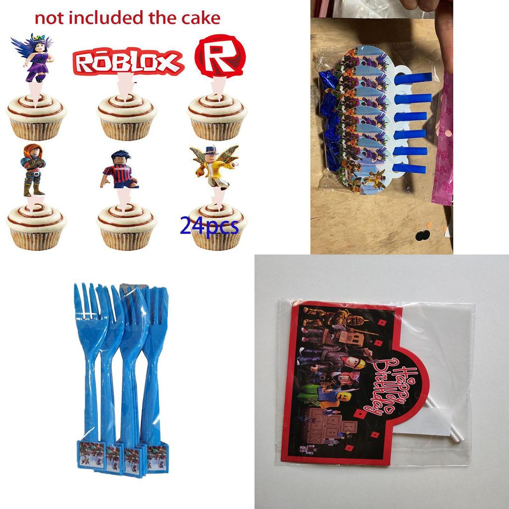 Яркие товары для вечеринки в стиле Roblox для детских празднований дня рождения с баннерами и топперами для торта