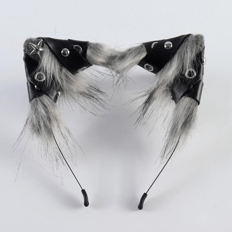 Halloween Cat Ear Headband Punk Leather Hair Hoop Party Cosplay