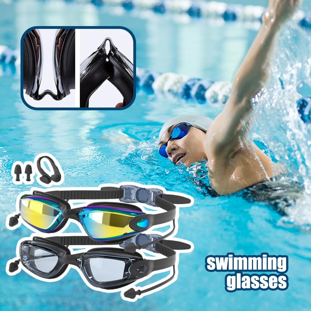 Anti-fog Adjustable Swimming Goggles Adults With Earplugs & Nose Clip Swim Glasses Professional HD Silicone Goggles Waterproof