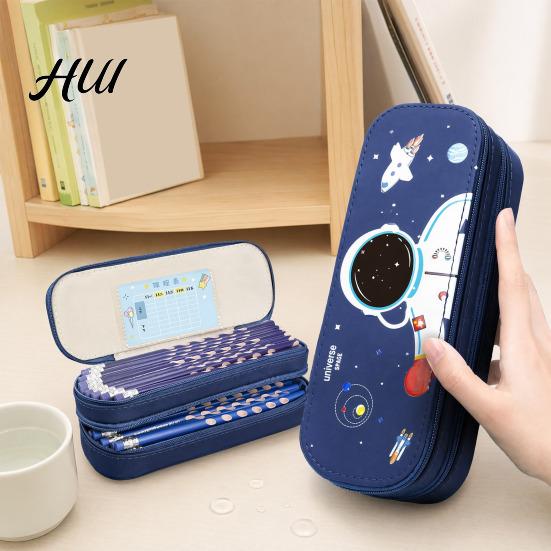 Thick Fabric Pencil Case Astronaut for Kids Large Capacity Space Theme Pouch Stationery Box with Rocket Print Waterproof Canvas Bag Boys Girls