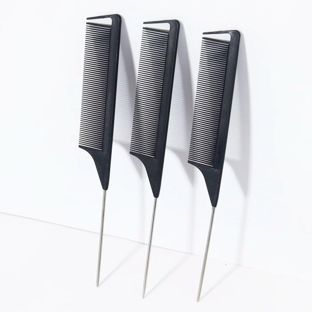 Набор из 3 расчесок с хвостиком, пластиковые щетки и расчески с металлической ручкой, инструмент для плетения и разделения прядей, специально для париков из натуральных волос