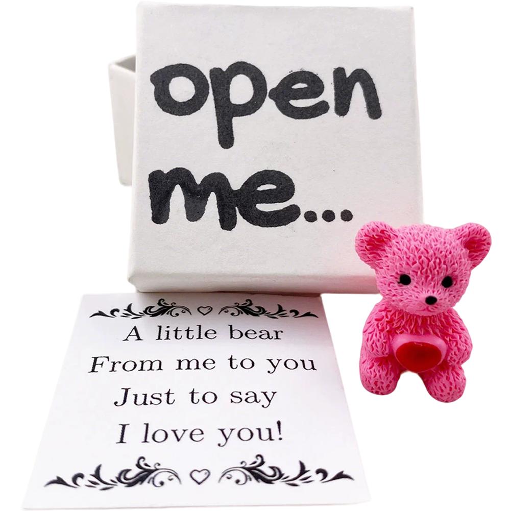 Love Message Teddy Bear Gift Set with I Love You Card Resin Keepsake Open Me Surprise Box for Birthday AnniversaryGraduation