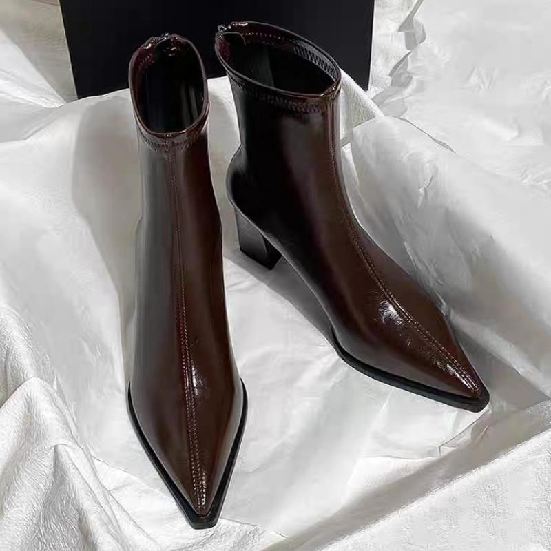Модные элегантные женские ботильоны на высоком каблуке с острым носком, тренд зимы 2025, новая мода, сексуальные массивные туфли-лодочки для вечеринок, женские ботинки