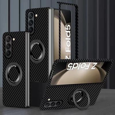Чехол из углеродного волокна для Samsung Galaxy Z Fold 5 4 3 Чехол Magsafe Кольцо для беспроводной зарядки Магнитный ультратонкий матовый противоударный жесткий защитный чехол