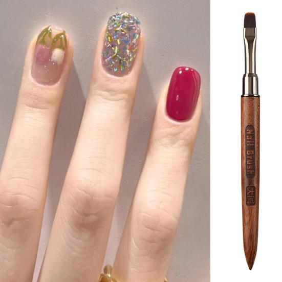 Кисть для ногтей Гибкая мягкая нейлоновая щетина Резной дизайн Деревянная ручка Маникюрный инструмент Многофункциональная квадратная круглая головка Кисть для фототерапии гелем для рисования