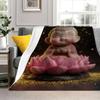 Smiling Buddha in meditation posture Flannel printed blanket suitable for all seasons suitable for living office sofa and travel