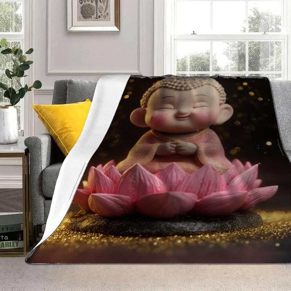 Smiling Buddha in meditation posture Flannel printed blanket suitable for all seasons suitable for living office sofa and travel