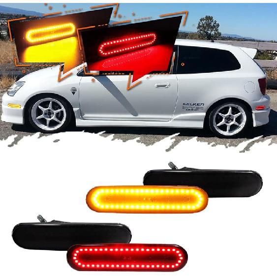 Для Honda Civic Si EP3 3DR 2002 2003 2004 2005 Боковые габаритные огни бампера Передние янтарные Задние красные Светодиодные лампы Дымчатое стекло 33801S5TA01 4 шт.