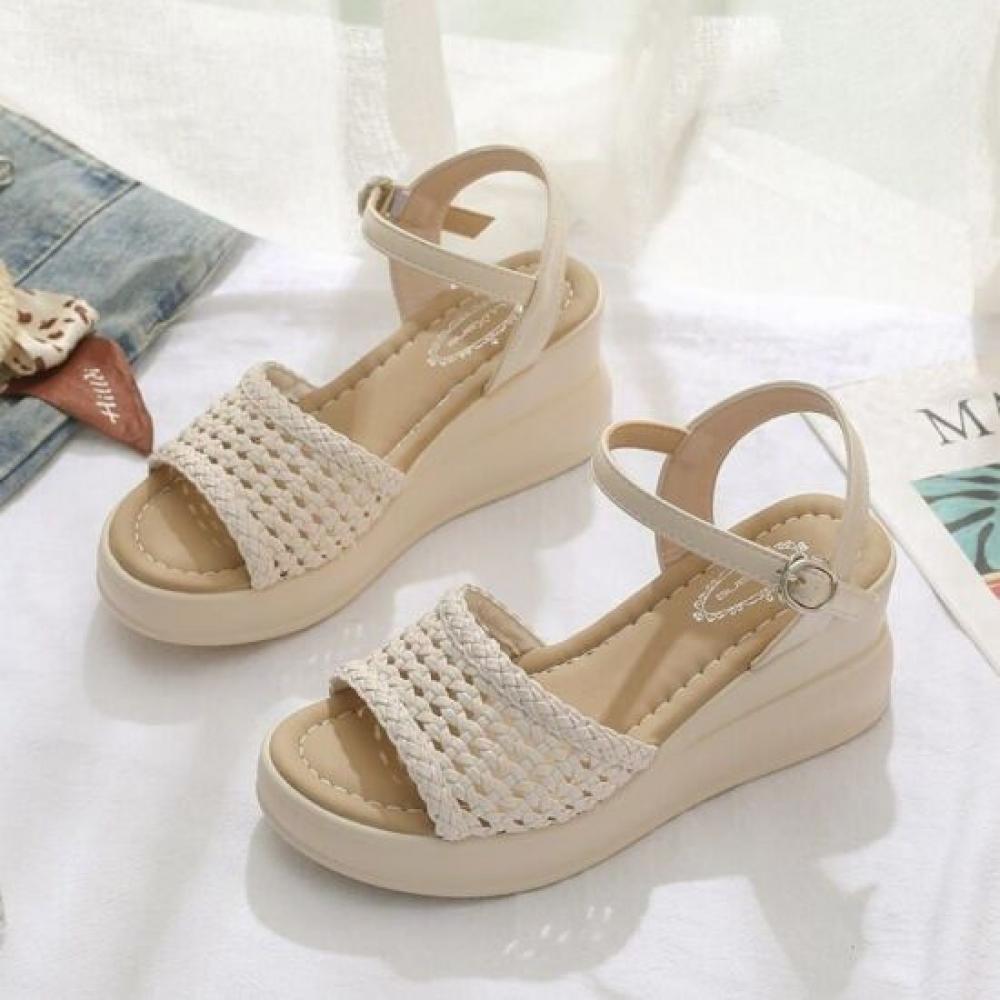 Melting Brown Women Weaving Strap Wedge Sandal 2 Color