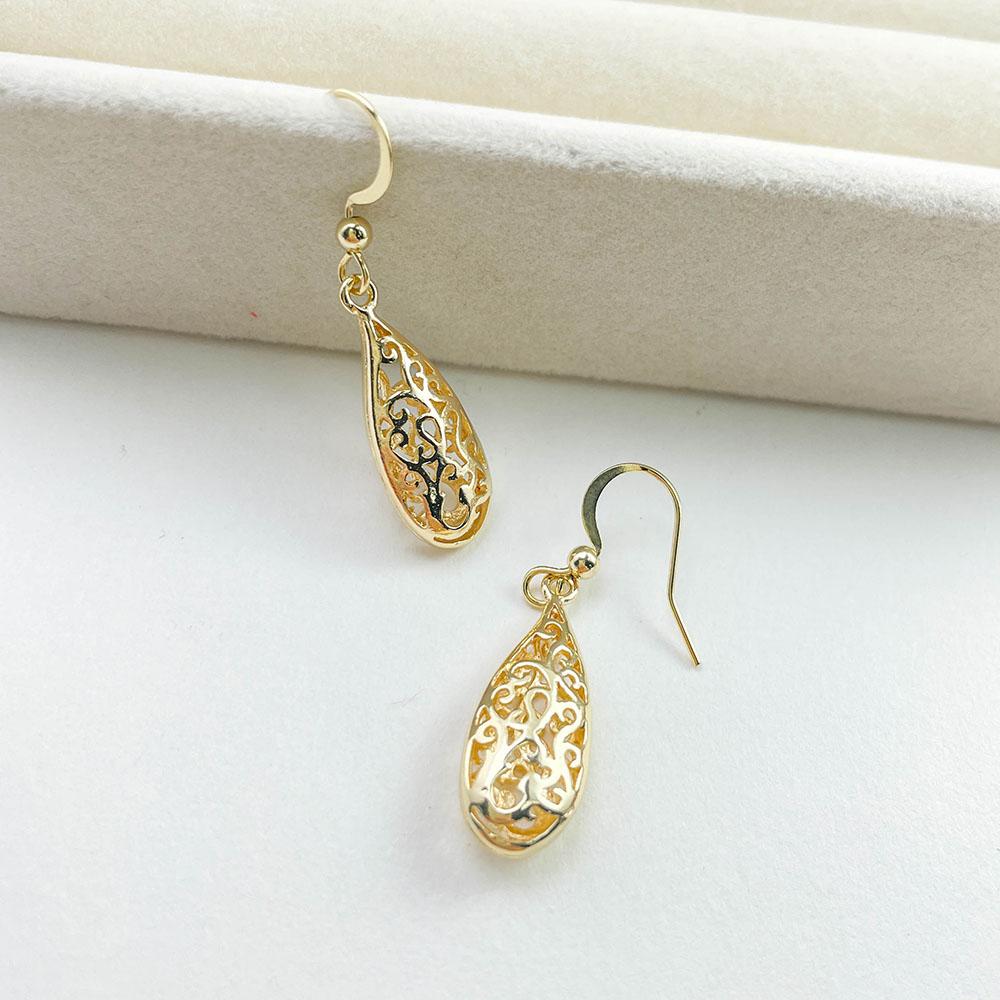 Grace Hollow Out Filligree Vine Tree of Life Teardrop Hook Drop Dangle Earrings For Women Girls Brass Gold Color Jewelry Aros