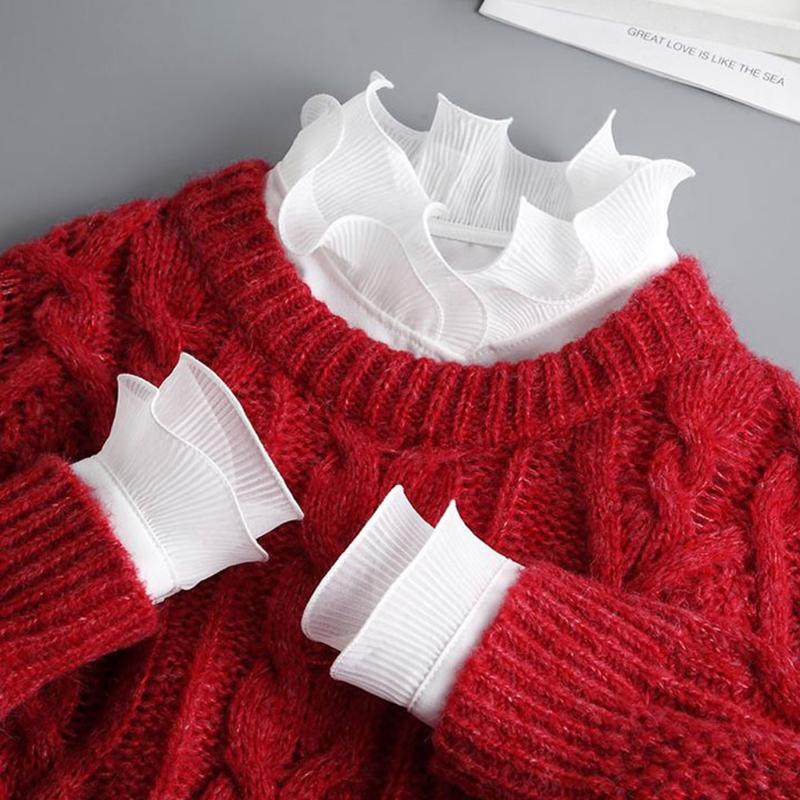 Женская 2 шт., многослойный накладной воротник с оборками и стойкой, с накладными рукавами, манжетами, комплект браслетов, съемная половина рубашки на пуговицах