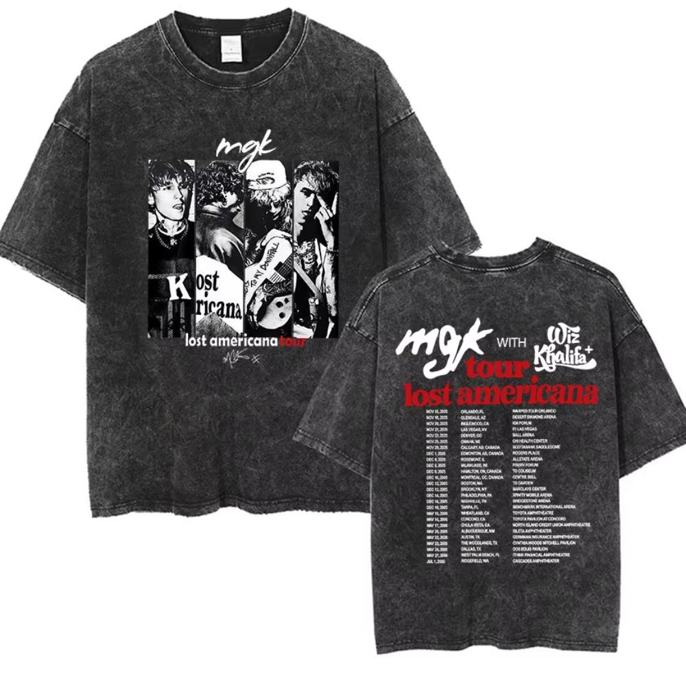Vintage Washed Machine Gun Kelly T Shirt MGK Lost Americana Tour Fans Tshirts Men Women Punk Gothic Hip Hop Oversized Tees