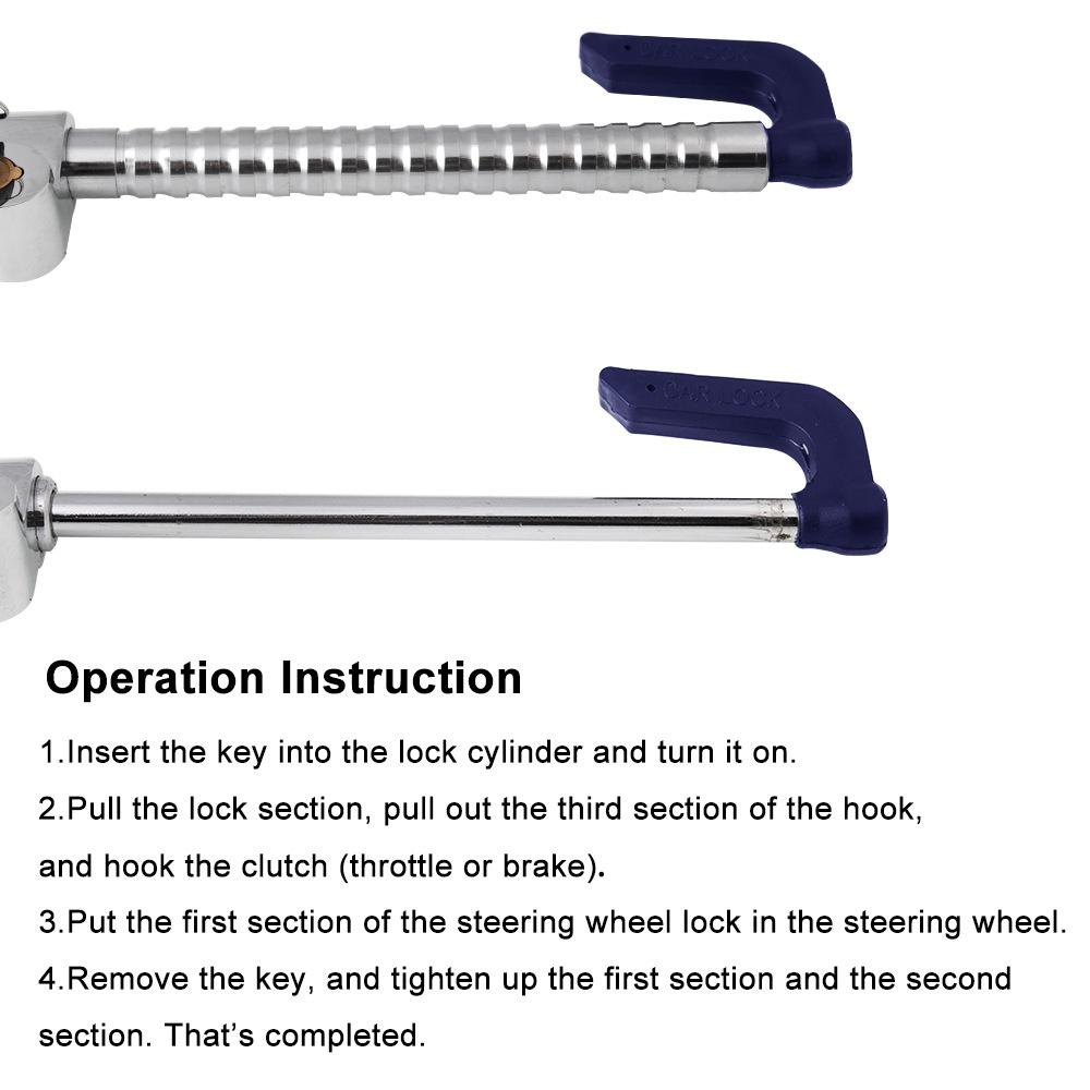 Универсальный замок тормоза рулевого колеса с регулируемой длиной, двойная защита, выдвижной замок рулевого колеса и тормоза сцепления