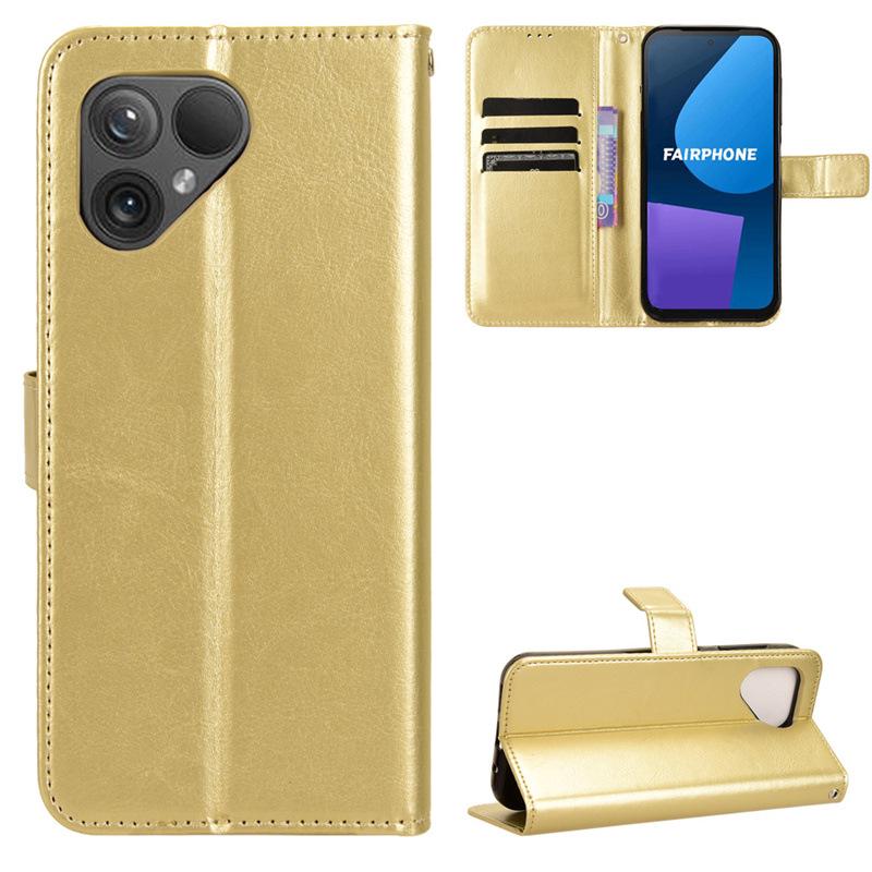 Кожаный чехол-книжка для Fairphone 5/6 с отделением для карт и шнурком