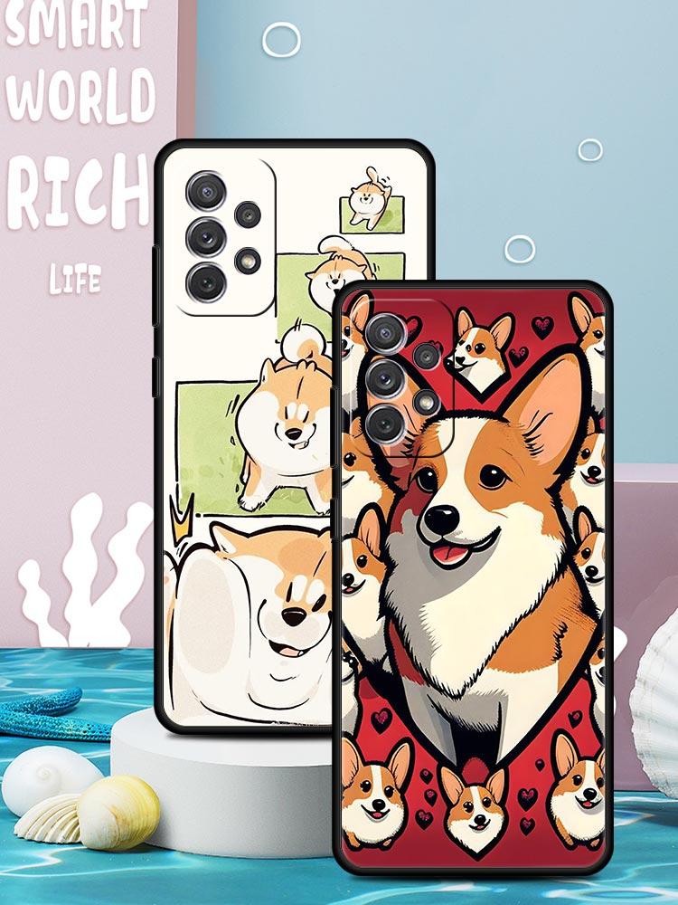 Cute Corgi Dog Phone Case for Samsung Galaxy A55 A35 A17 A07 A15 A13 A25 A51 A71 A72 A73 A32 A52 A52S A41 5G Soft TPU Shell Bags
