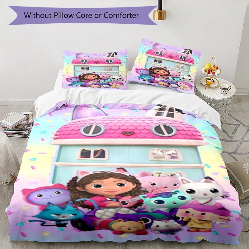 3pcs Gabby’s Dollhouse Bedding Set Duvet Cover Closure Includes 1 Duvet Cover & 2 Pillowcases, Soft and Comfortable for All Seasons.