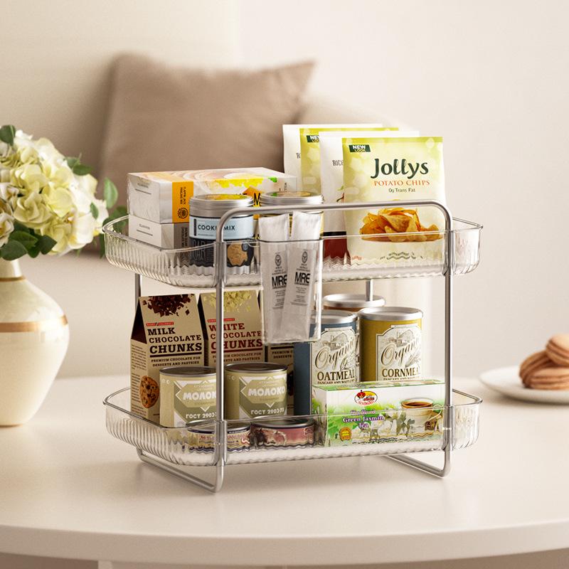 Transparent PET Plastic Desktop Cup Storage and Drain Rack - Two-Layer Multi-Purpose Hanging Basket.