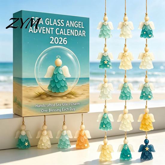 Multi Color Gradient Angels Sea Glass Angel Advent Calendar with 24 Hanging Ornaments for Christmas Tree Decoration, Unique Hangings Handmade 2D Flat