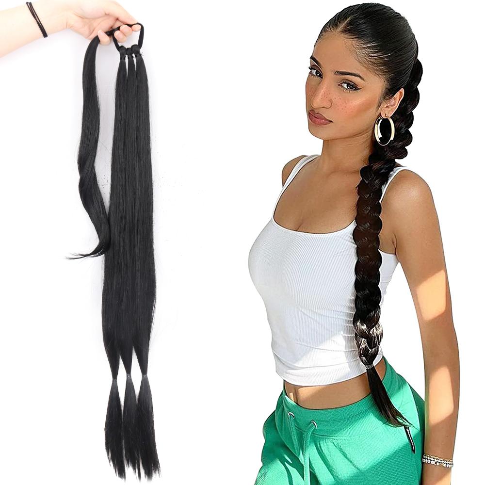 MERISIHAIR Synthetic Braided Ponytail Hair Extensions Natural Blond Hairpiece Long Wrap Around Pony Tail with Rubber Band