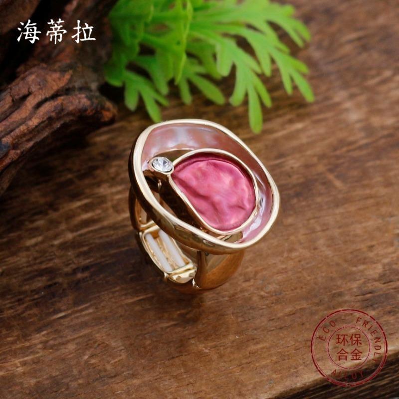 Новое эмалевое цветное полое геометрическое кольцо эластичное кольцо женское простое универсальное нерегулярное кольцо в виде листа лотоса